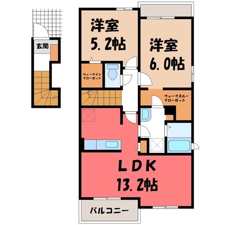 新栃木駅 バス10分  大宮公民館前下車：停歩6分 2階の物件間取画像